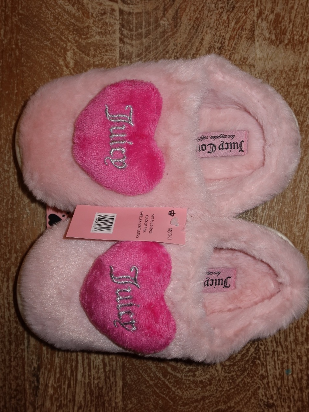 Girls Kids Juicy Couture Pink Heart Slippers Size M (13-1) NWT